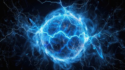 Ball lightning isolated on black background Generative AI