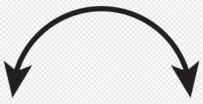 Semicircular curved thin long two sided arrow. Vector illustration and symbol.