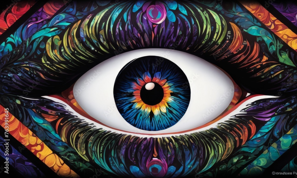 Poster this enigmatic eye artwork stands out with its elaborate feather designs, blending botanical element
