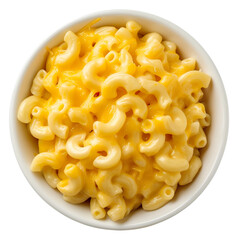 A Bowl of Mac and cheese isolated on white transparent background, top view, ultra realistic, PNG