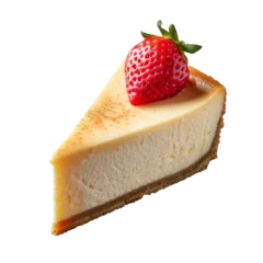 Fototapeten A piece of Cheesecake topped with a strawberry, isolated on white transparent background, ultra realistic, PNG © Beasty Beast
