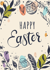 Happy Easter greeting card with hand-drawn floral elements and lettering
- 763992235