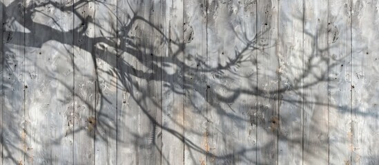 The silhouette of a tree falls on a wooden fence, blending nature with manmade elements in the tranquil natural landscape
