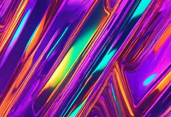 Modern bright neon purple, green, orange colored metallic psychedelic optimistic holographic foil texture. Abstract holographic background 80s, 90s, 2000s style. psychedelic retro futurism - obrazy, fototapety, plakaty
