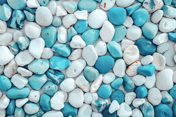 Aqua Toned Sea Pebbles Texture. A serene collection of aqua and white sea pebbles creating a tranquil mosaic pattern.