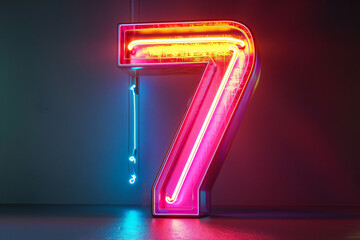 number seven glow in the dark neon light - obrazy, fototapety, plakaty
