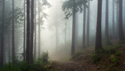 Fog in the forest - obrazy, fototapety, plakaty