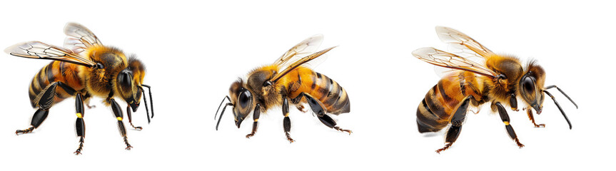 Honey bee isolated on transparent background - obrazy, fototapety, plakaty