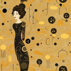 Seamless pattern. A drawing in the style of Gustav Klimt. For wallpaper, background, packaging
