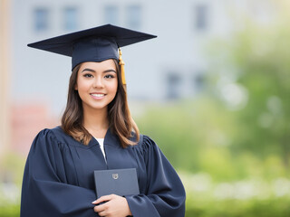 a portrait of girl graduate with degree with cap and gown 