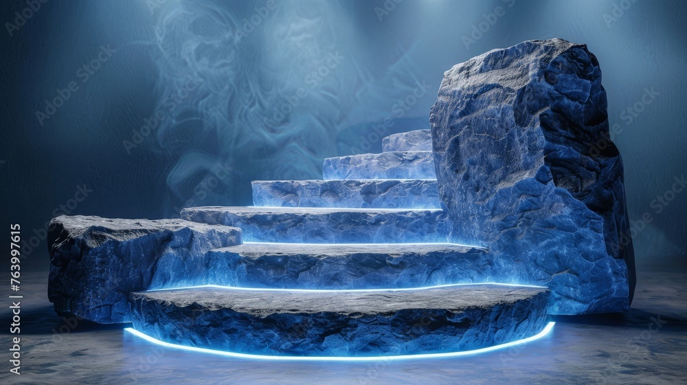 Poster dark stone podium background for product display in 3d studio scene with abstract stage design