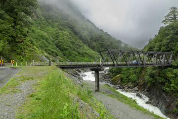 A bridge over the river Haast, near Gates of Haast, on State Highway 6 in the Otago region on the...