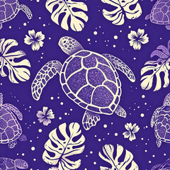 Obraz premium ocean Turtle Design, simple two color blue white