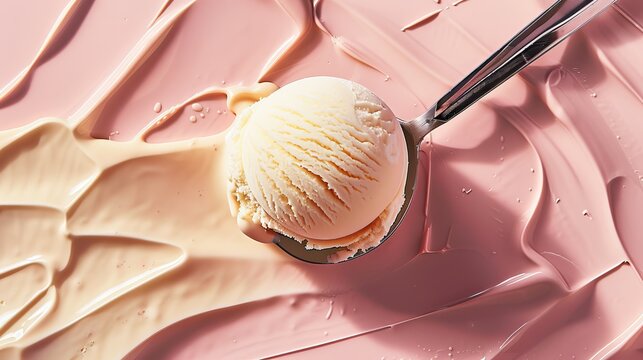 Ice Cream ball and Ice Cream scoop, Ice Cream texture background photo realistic high quality AI generated image
