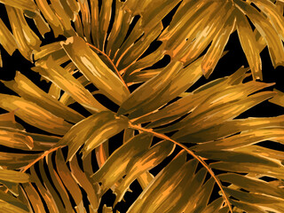 Africa Tropic Seamless Pattern. Large Leaf Aloha Rapport. Watercolor Leaves of Monstera, Palm and Jungle. Yellow Orange Black Hawaiian Botany Texture Design Swimwear Shirt Botanical Flower Background. - 763998824