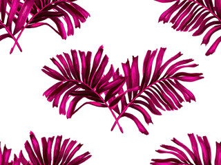 Africa Tropic Seamless Pattern. Hawaiian Botany Texture Design. Watercolor Leaves of Monstera, Palm and Jungle. Swimwear Shirt Botanical Flower Background. Pink White Large Leaf Aloha Rapport. - 763999007
