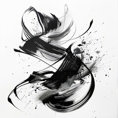 A dynamic abstract composition featuring a bold ink swirl on a white background, suitable for contemporary art spaces and design inspiration.