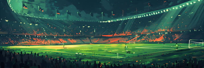 stadium in the foreground, excited crowd in the background