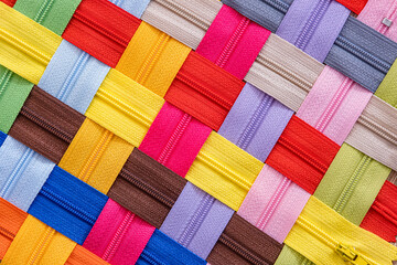 Multicolored Zippers or Zip Fasteners used for binding fabric or textile