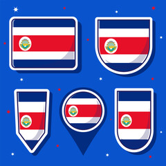 Fototapeta premium Flat cartoon vector illustration of Costa Rica national flag. Set flags of Costa Rica country