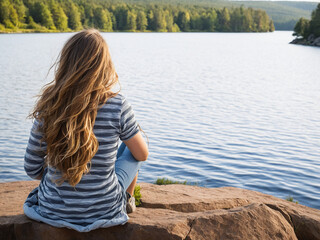 Fototapeta premium woman sitting on the pier