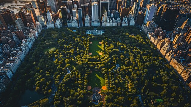 Craft a series of high-angle views portraying iconic movie scenes in legendary locations like Central Park, Eiffel Tower, or Sydney Opera House Merge the essence of the films with the grandeur of the 