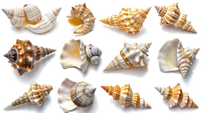 beautiful shell set collection. Isolated on white background Generative AI