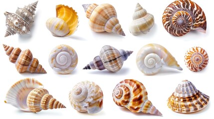 beautiful shell set collection. Isolated on white background Generative AI