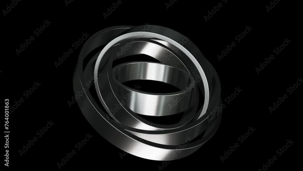 Aufkleber realistic looping abstract 3d animation of the moving satin silver rings rendered in uhd with alpha 