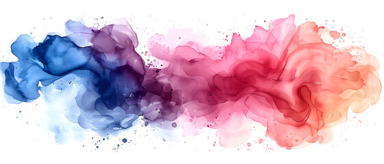 Abstract flowing watercolor smoke in a gradient of blue and red hues evokes a sense of fluidity and blending of emotions or ideas - obrazy, fototapety, plakaty