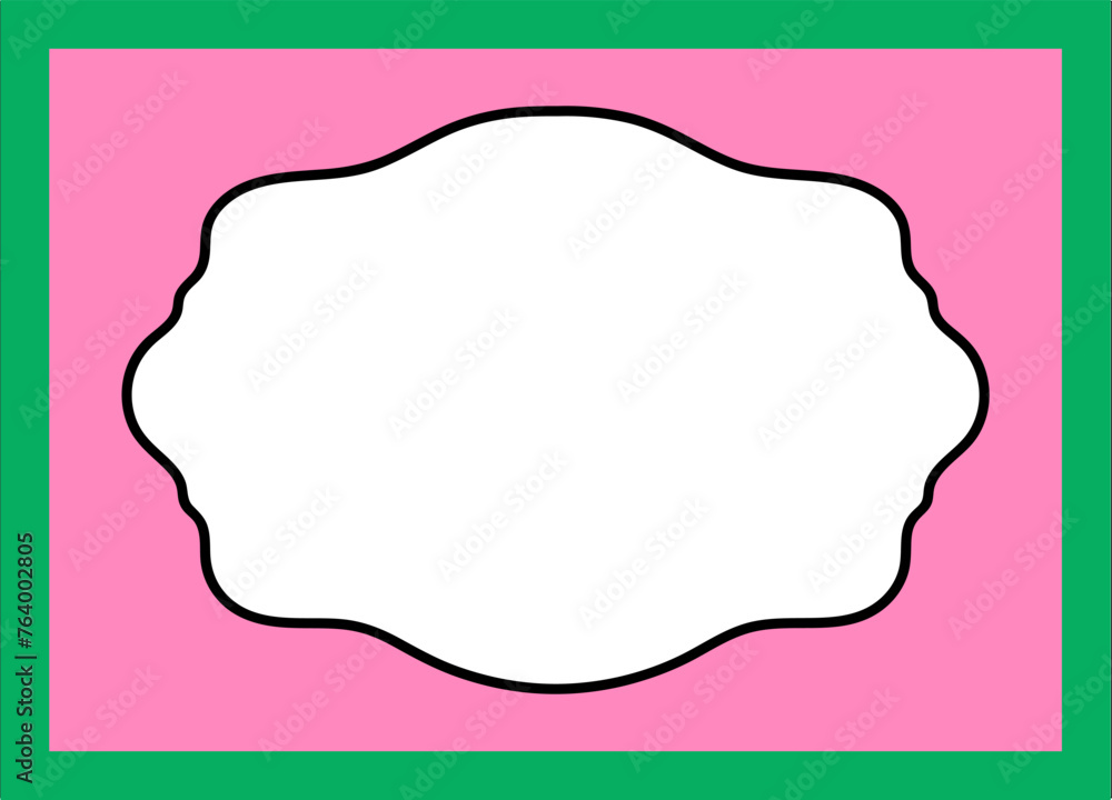 Aufkleber hand-drawn doodle scalloped frame. pink and green vector text box isolated on a transparent backgrou