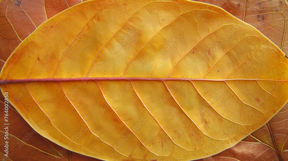 Poster close up of intricate orange leaf skeleton texture creating captivating natural background pattern.
