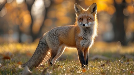 Urban Fox: Wildlife Prowling in City Park at Dusk
