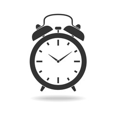 Alarm clock graphic icon. Alarm clock sign isolated on white  background. Watches template. Vector illustration