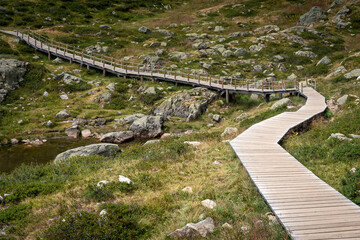 Passage en bois sur chemin de randonnée