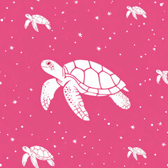 ocean Turtle Design, simple two color pink white