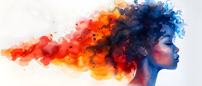 The side profile of a woman is beautifully blended with a watercolor flow representing creativity and freedom