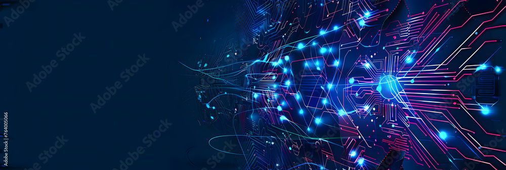 Poster quantum computer technology concept. futuristic blue circuit board background vector. modern technol