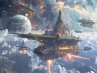 Aerospace odyssey exploring fantastical celestial realms powered by nuclear fusion