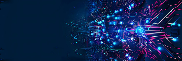 Quantum computer technology concept. Futuristic blue circuit board background vector. Modern technology circuit board texture background design. Waves flow. Quantum explosion technology.