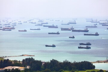 Ships waiting to enter the Port of Singapore