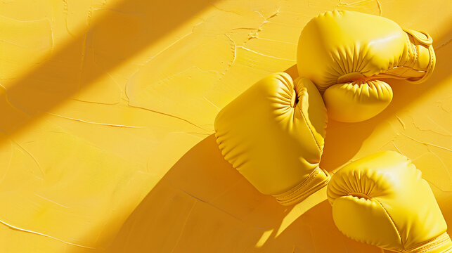 Flat lay Yellow fighting boxing gloves for gym sports cancer charities sarcoma bone bladder liver awareness suicide awareness health lifestyle boxer fight fitness exercise simple banner mockup 