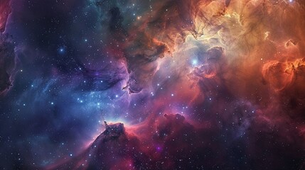 Ethereal journey through a nebula capturing the birth of stars within colorful gas clouds - obrazy, fototapety, plakaty