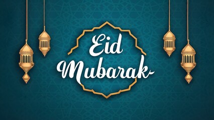 Sophisticated Islamic background highlights Eid Mubarak lettering elegantly - obrazy, fototapety, plakaty
