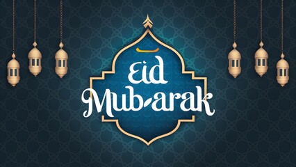Sophisticated Islamic background highlights Eid Mubarak lettering elegantly - obrazy, fototapety, plakaty