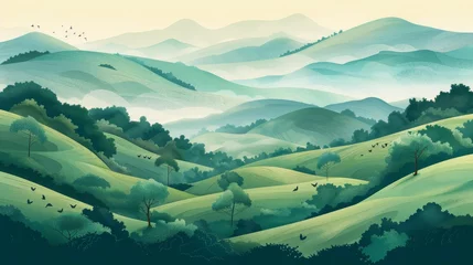 Fototapeten Abstract graded green colors landscape wallpaper background illustration desig, hills and mountains, copy and text space, 16:9 © Christian