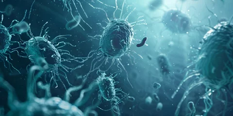 Fotobehang The Circulation of Bacteria and Viruses within the Human Body. Concept Human Body, Bacteria, Viruses, Circulation, Health © Ян Заболотний