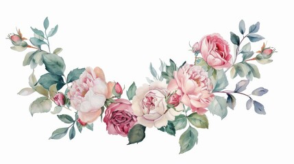 An invitation design with roses and peonies. Vector. Hand drawn artwork. Ideal for wedding invitations, cards, tickets, congratulations, branding, boutique logos, and labels.