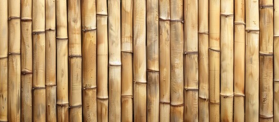 A closeup of a bamboo fence showcasing the natural beauty of the bamboo sticks, with its unique...