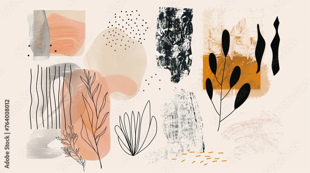 Poster a set of abstract doodle shapes and graphic elements with trendy textures. a set of geometric and or